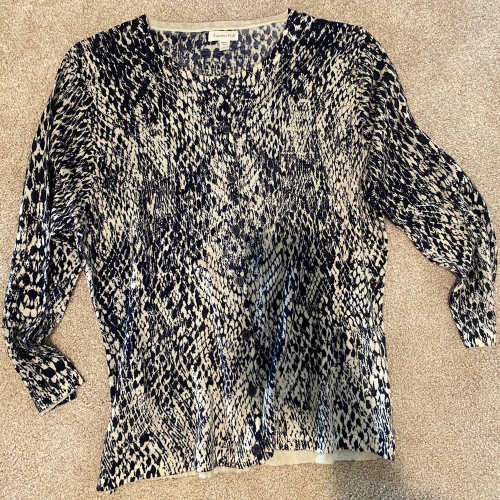 Garnet Hill Black and White Patterned Cardigan